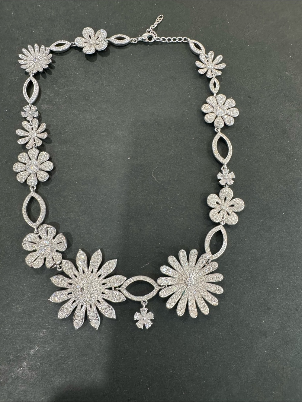 Silver Floral Crystal Statement Necklace